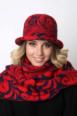 Шляпа женская Stigler, 27-212 темно-синий/кармин + шарф